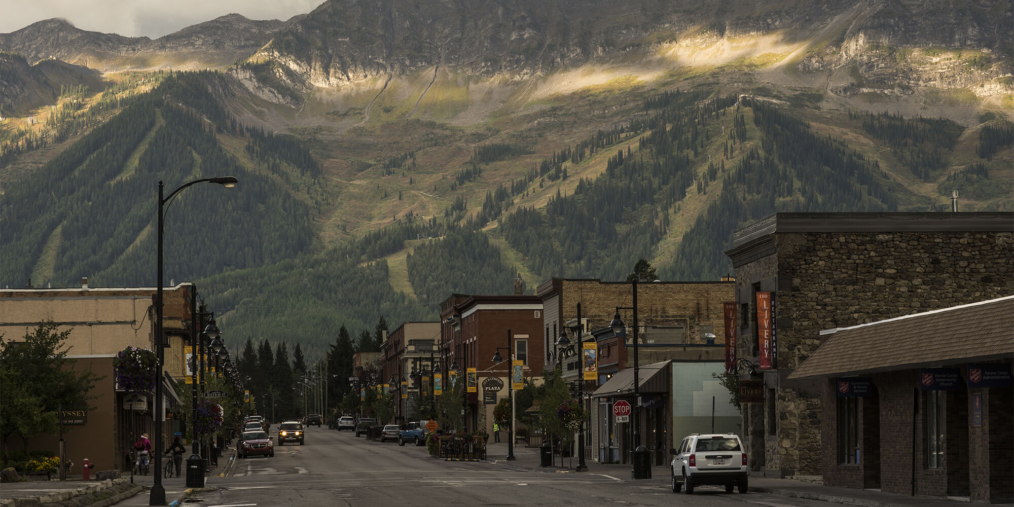 Downtown Fernie, BC at sunset. 